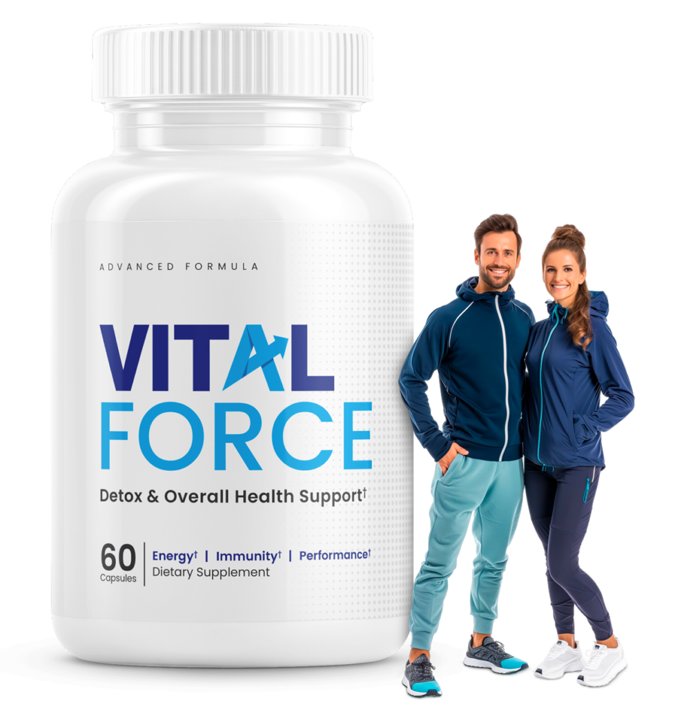 Vital Force - Immune System Booster Suplement Bottle and healthy coulpe.